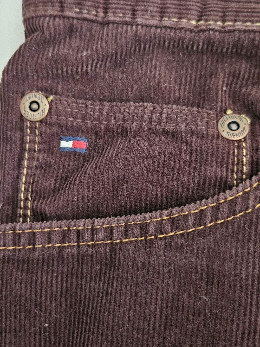 Tommy Hilfiger Deep Burgundy-brown Corduroy Pocket Pants with Contrast Stitching